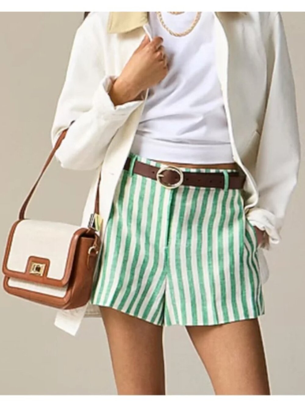 J. Crew Green & White Harbor Linen 3" Shorts S